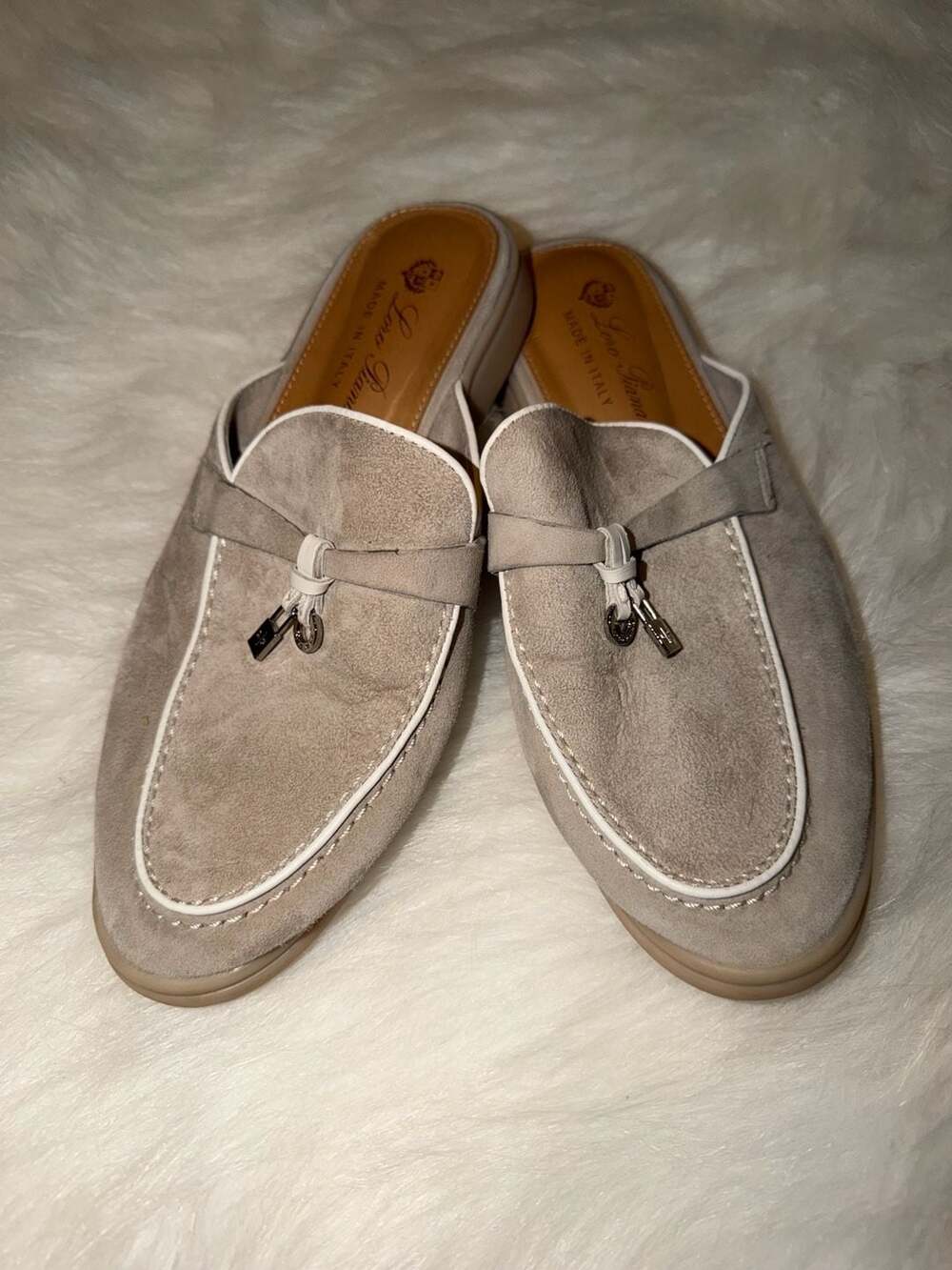 Loro Piana Suede Charm Mules Size 37
